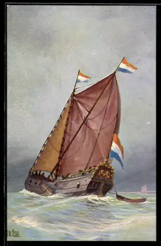 Künstler-AK Christopher Rave: Holländische Jacht, Anfang 18. Jahrhundert