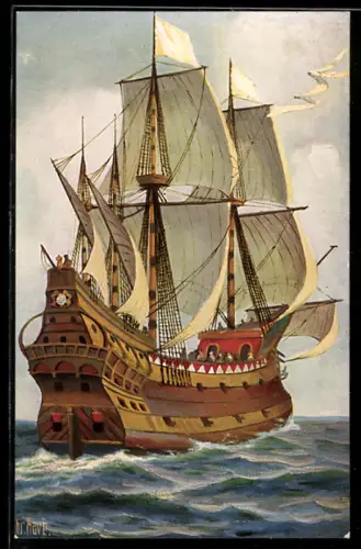 Künstler-AK Christopher Rave: Holländisches Kriegsschiff um 1670