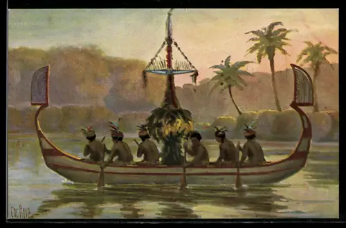 Künstler-AK Chr. Rave: Boot, genannt Duck-Duck, auf dem Bismarck-Archipel