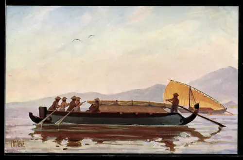 Künstler-AK Christopher Rave: Javanisches Transportboot, 19. Jh.
