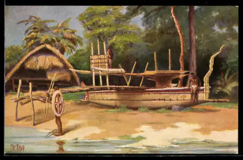 Künstler-AK Christopher Rave: Kanoe auf dem Kaiser-Wilhelm-Land