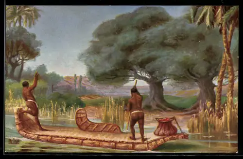 Künstler-AK Christopher Rave: Boot aus Papyrusstauden, Alt-Ägypten