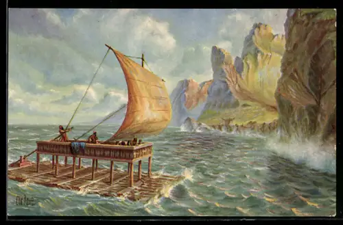 Künstler-AK Chr. Rave: Floss des Odysseus, Marine-Galerie Nr. 145