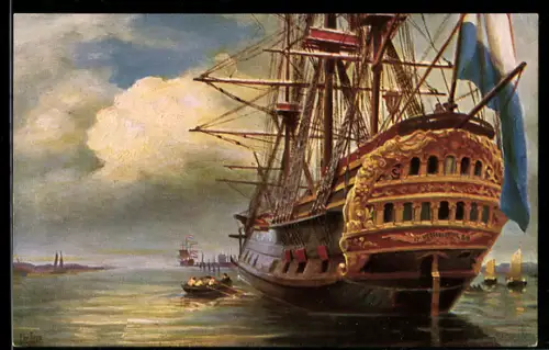Künstler-AK Christopher Rave: Virgelyking, Segelschiff der holländ. Ost-Indisch-Compagnie 1780