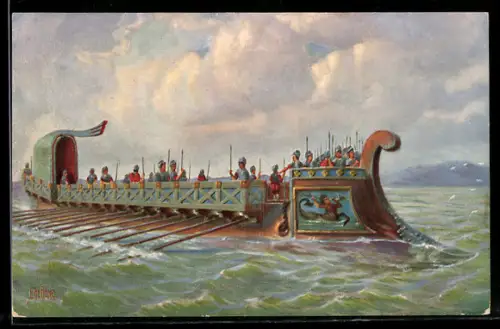 Künstler-AK Christopher Rave: Römische Kriegsgaleere, v. Chr.