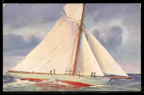 Künstler-AK Christopher Rave: Segeljacht Kommodore II. aus dem 19. Jahrhundert