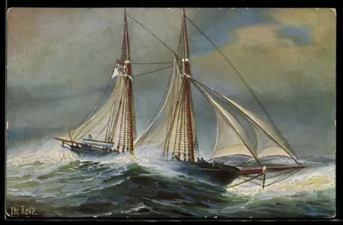 Künstler-AK Christopher Rave: Deutscher Schoner Frauenlob aus dem 19. Jahrhundert