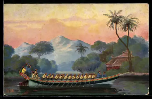 Künstler-AK Christopher Rave: Mandarinenboot Cochinchina im 19. Jahrhundert