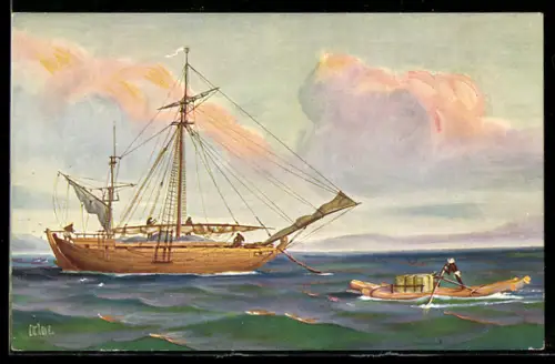 Künstler-AK Chr. Rave: Küstenfahrer bei Koromandel trifft auf einen Händler