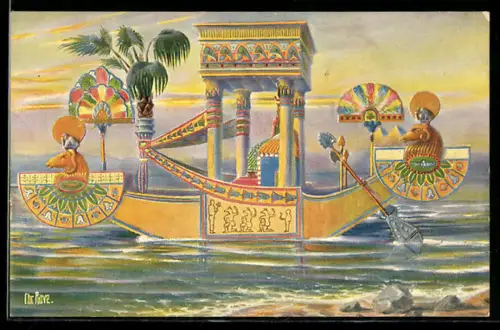 Künstler-AK Christopher Rave: Alt-Ägypten, Zeremonienprachtschiff der Göttin Isis in Fahrt