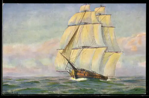 Künstler-AK Christopher Rave: Franz. Kriegsschiff unter Leesegel anfang des 19. Jahrhunderts