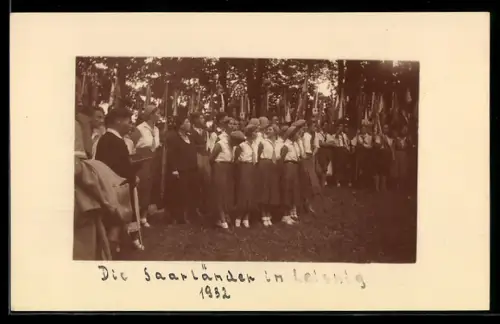 Foto-AK Leisnig, Die Saarländer 1932, Gruppenaufnahme