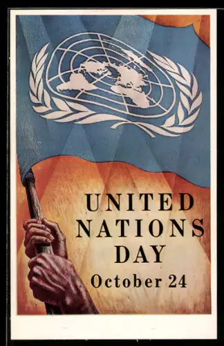 AK United Nations Day October 24 1953, Fahne der Vereinten Nationen UN