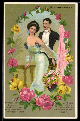AK Erklärung der Blumensprache, Paar von Rosen gerahmt