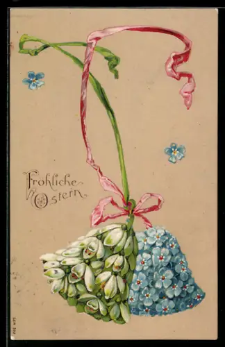 AK Osterglocken aus Blüten gebildet, Ostergrüsse