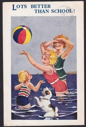 AK Mädchen und Junge im flachen Wasser beim Ballspiel