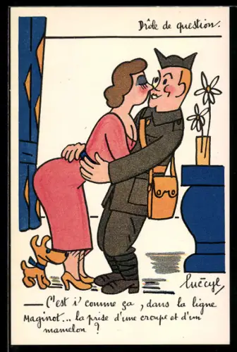 AK Heimkehrender französischer Soldat wird von seiner Frau begrüsst