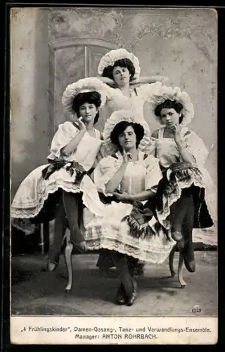 AK 4 Frühlingskinder, Damenensemble, Gruppenbild