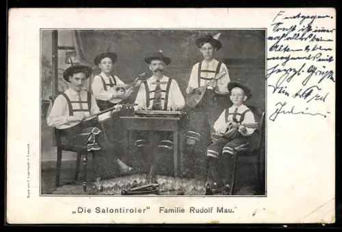 AK Die Salontiroler, Familie Rudolf Mau, mit Mandolinen u. Gitarre