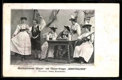 AK Bergveilchen, Oberbayerische Sänger- u. Tänzer-Trupe, Gruppenbild