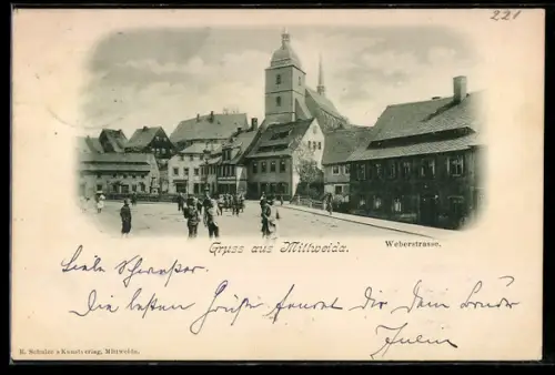 AK Mittweida, Weberstrasse mit Kirche, Ortspartie