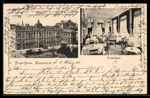 AK Düsseldorf, Park-Hotel, mit Innenansicht Restaurant
