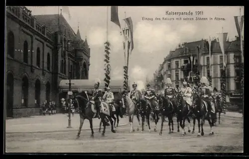 AK Hamburg-Altona, Kaiserparade 1911, Einzug des Kaisers mit seinen Söhnen