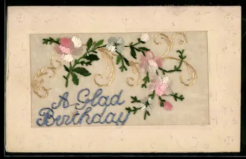 Seidenstick-AK Blütenzweige, Geburtstagsgruss