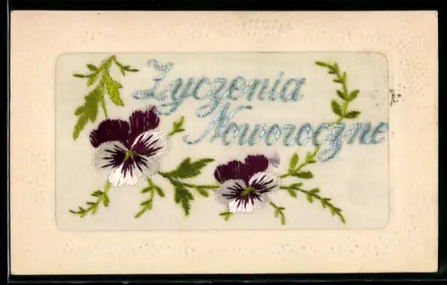 Seidenstick-AK Stiefmütterchen, Festtagsgruss