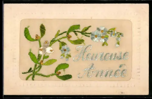 Seidenstick-AK Blütenzweig, Neujahrsgruss