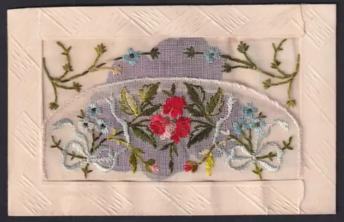 Seidenstick-AK Wolke mit Blumenzweigen