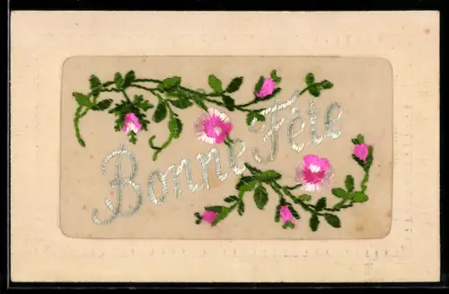 Seidenstick-AK Blütenzweige, Geburtstagsgruss