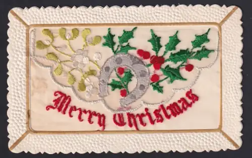 Seidenstick-AK Hufeisen mit Mistelzweigen, Weihnachtsgruss