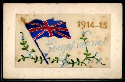 Seidenstick-AK Britische Flagge, Forget me not 1914-15