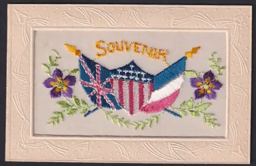 Seidenstick-AK Wappen mit Flaggen, Souvenir