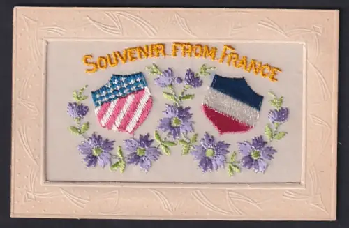 Seidenstick-AK France, Wappen mit Blumen