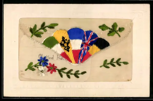 Seidenstick-AK Britische Flagge, Blütenzweig