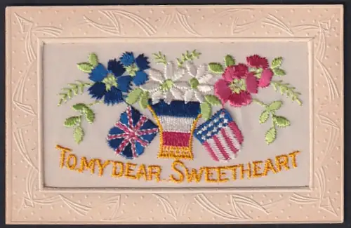 Seidenstick-AK Wappen mit Blumen, To my dear Sweethart