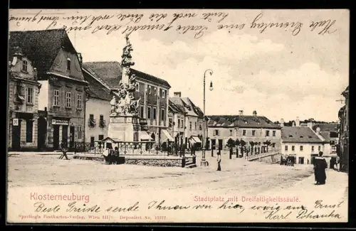 AK Klosterneuburg, Stadtplatz mit Dreifaltigkeitssäule