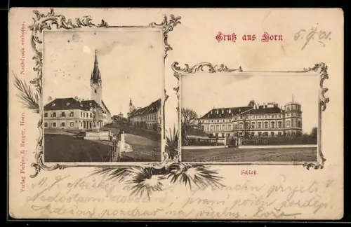 AK Horn, Hauptplatz mit Kirche und Schloss