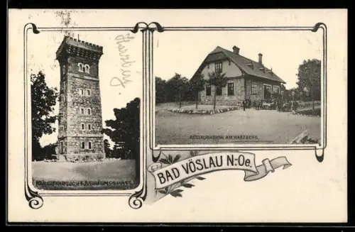 AK Bad Vöslau /N.-Oe., Restaurant am Harzberg, Kaiser-Franz-Josefs-Jubiläumswarte
