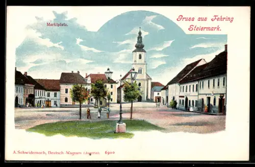 AK Fehring /Steiermark, Marktplatz mit Kirche