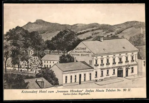 AK Kritzendorf, Hotel zum braunen Hirschen von Stefan Hautz, Garten-Salon und Kegelbahn