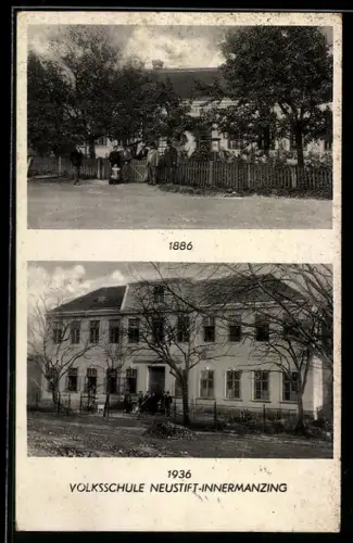 AK Neustift-Innermanzing, Volksschule, Ansichten 1886 und 1936