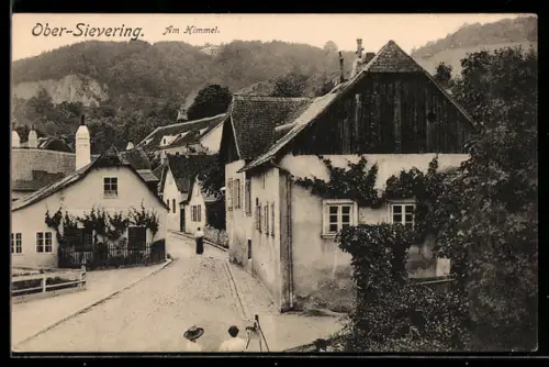 AK Ober-Sievering am Himmel, Ortsstrasse mit Häusern