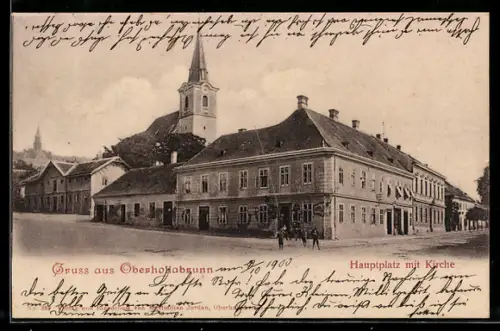 AK Oberhollabrunn, Hauptplatz mit Kirche