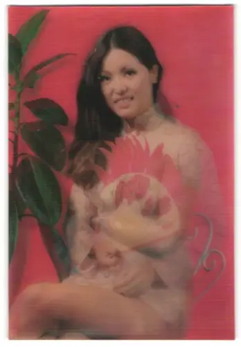 3D-AK Hübsche Frau im Hemd mit Fächer und nackter Form