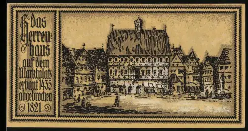 Notgeld Stuttgart 1922, 50 Pfennig, Herrenhaus am Marktplatz, Pferd