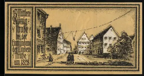 Notgeld Stuttgart 1922, 50 Pfennig, Mittlere Königsstrasse und springendes Pferd