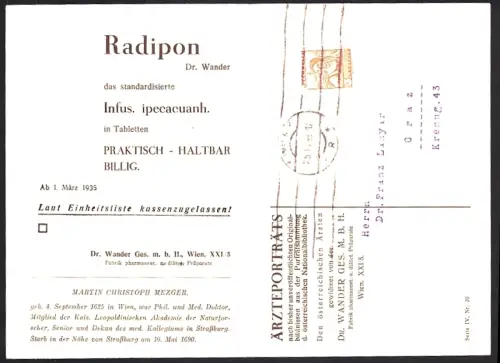 Klapp-AK Reklame für Medikament Radipon von Dr. Wander mit Biographie von Martin Christoph Mezger